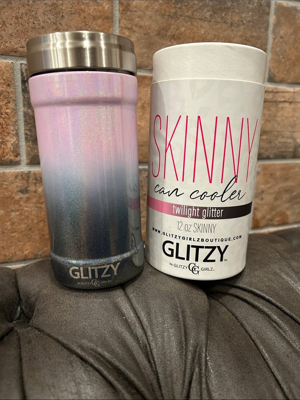GLITZY Twilight Glitter Skinny Can Cooler - Pink Blue Ombre